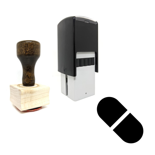 "Pill" rubber stamp with 3 sample imprints of the image