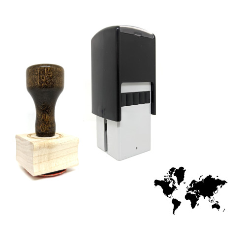 "World Map" rubber stamp with 3 sample imprints of the image