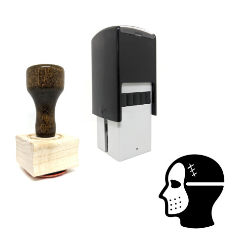 "Mask" rubber stamp with 3 sample imprints of the image