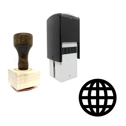 "Globe" rubber stamp with 3 sample imprints of the image