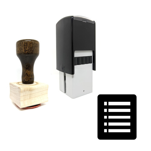 "List" rubber stamp with 3 sample imprints of the image