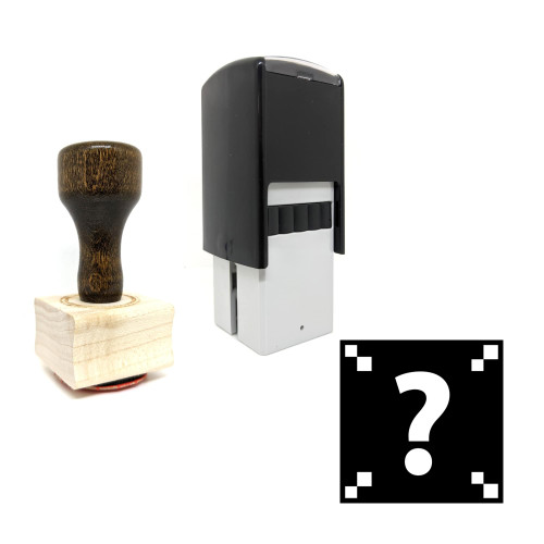 "Question Mark Block" rubber stamp with 3 sample imprints of the image