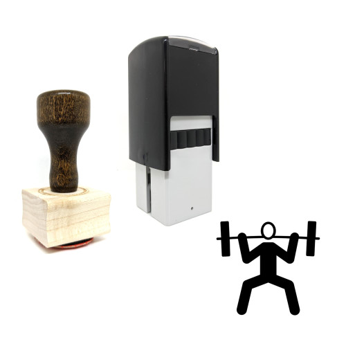 "Pumping Iron" rubber stamp with 3 sample imprints of the image
