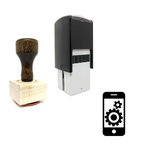 "Mobile Settings" rubber stamp with 3 sample imprints of the image