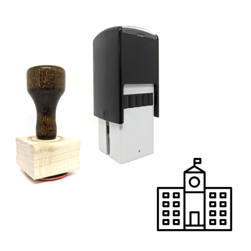 "School" rubber stamp with 3 sample imprints of the image