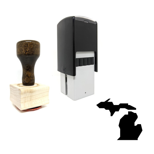 "Michigan Map" rubber stamp with 3 sample imprints of the image