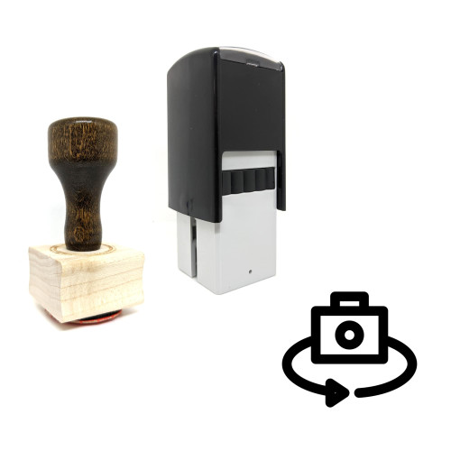 "Front Camera" rubber stamp with 3 sample imprints of the image