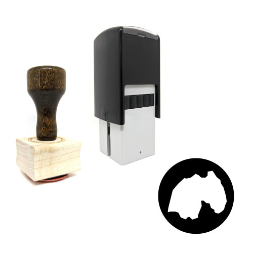 "Rwanda" rubber stamp with 3 sample imprints of the image