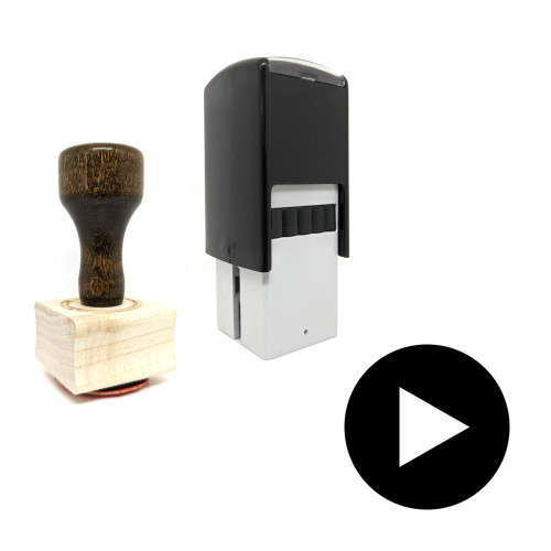 "Play" rubber stamp with 3 sample imprints of the image
