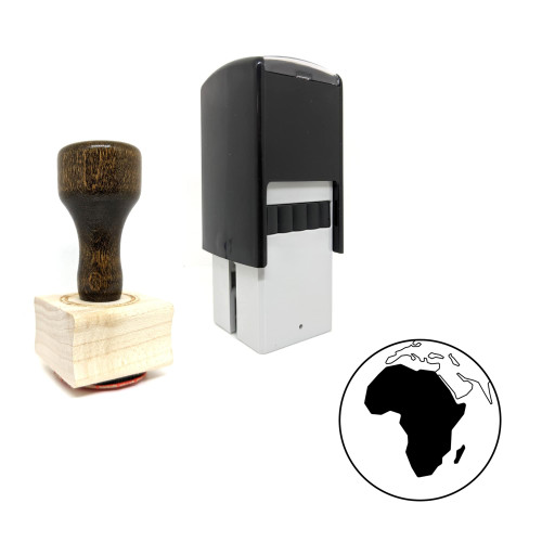"Africa" rubber stamp with 3 sample imprints of the image