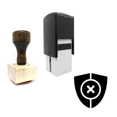 "Unsecure Shield" rubber stamp with 3 sample imprints of the image
