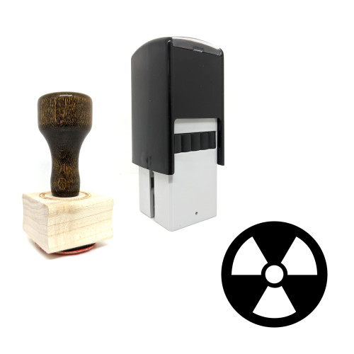 "Radioactivity" rubber stamp with 3 sample imprints of the image