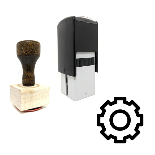 "Cog" rubber stamp with 3 sample imprints of the image