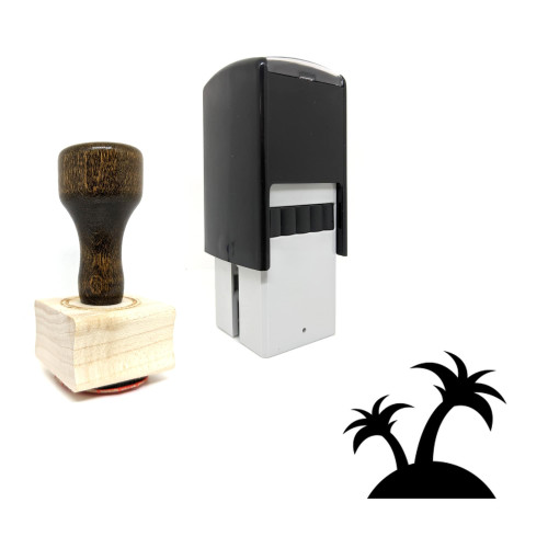 "Island" rubber stamp with 3 sample imprints of the image