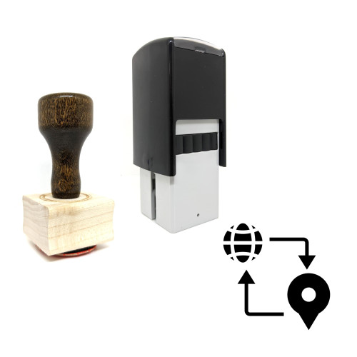 "Geolocation" rubber stamp with 3 sample imprints of the image