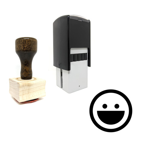 "Very Happy" rubber stamp with 3 sample imprints of the image
