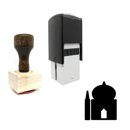 "Mosque" rubber stamp with 3 sample imprints of the image