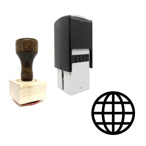 "Web Globe" rubber stamp with 3 sample imprints of the image