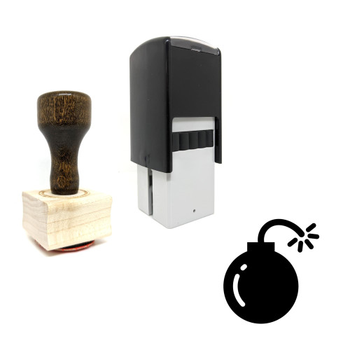 "Bomb" rubber stamp with 3 sample imprints of the image