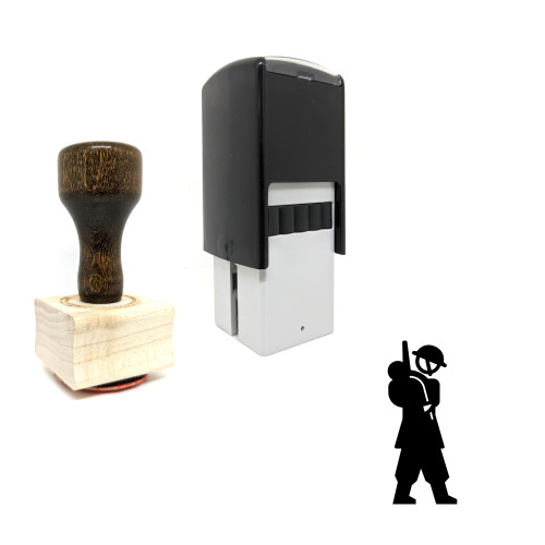 "Soldier" rubber stamp with 3 sample imprints of the image