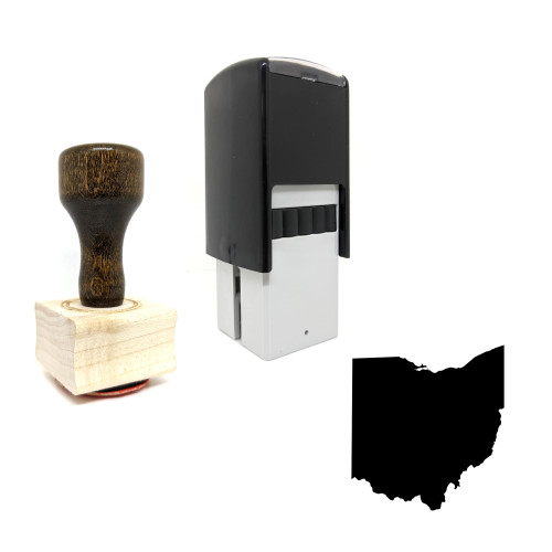 "Ohio" rubber stamp with 3 sample imprints of the image