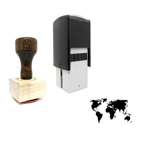 "World Map" rubber stamp with 3 sample imprints of the image