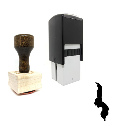 "Malawi" rubber stamp with 3 sample imprints of the image