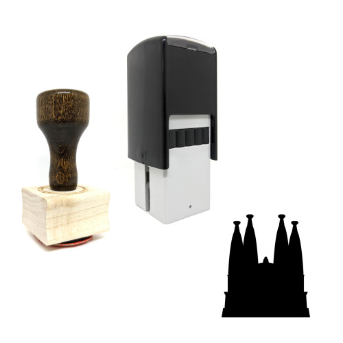 "Sagrada Familia" rubber stamp with 3 sample imprints of the image