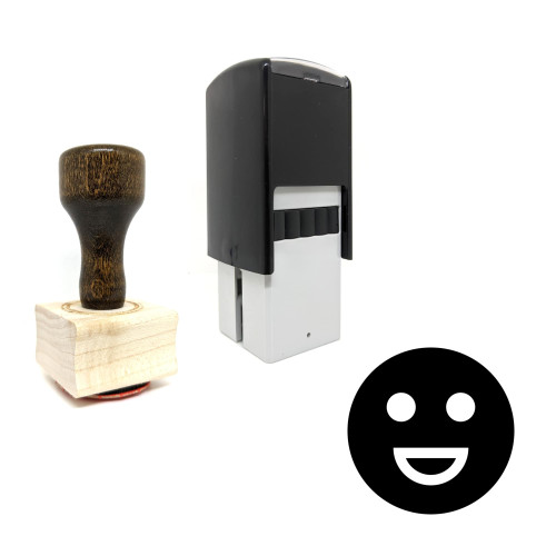 "Happy Emoji" rubber stamp with 3 sample imprints of the image