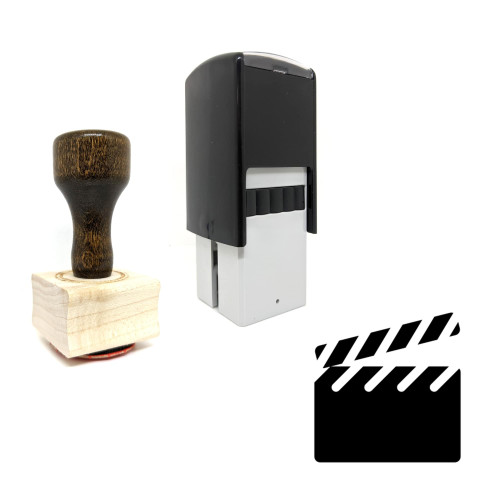 "Clapperboard" rubber stamp with 3 sample imprints of the image