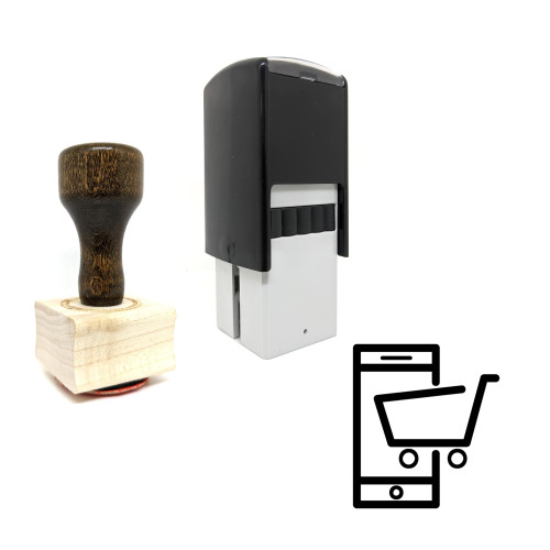 "Online Shopping" rubber stamp with 3 sample imprints of the image