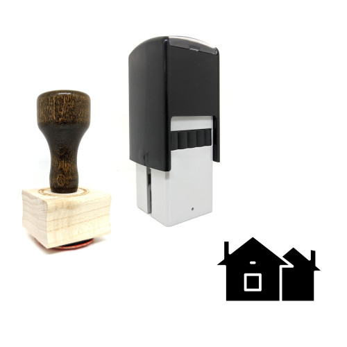 "Houses" rubber stamp with 3 sample imprints of the image