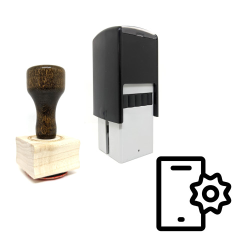 "Mobile Settings" rubber stamp with 3 sample imprints of the image