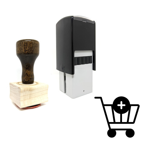 "Add Shopping Cart" rubber stamp with 3 sample imprints of the image