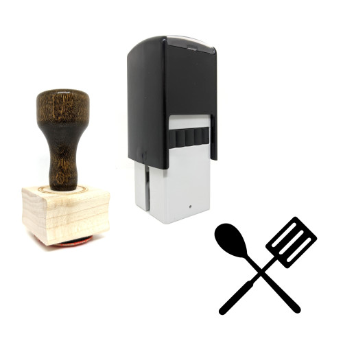 "Cooking Utensils" rubber stamp with 3 sample imprints of the image