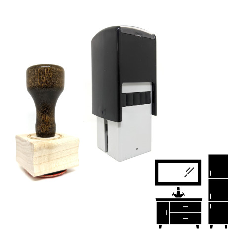 "Bathroom Furniture" rubber stamp with 3 sample imprints of the image