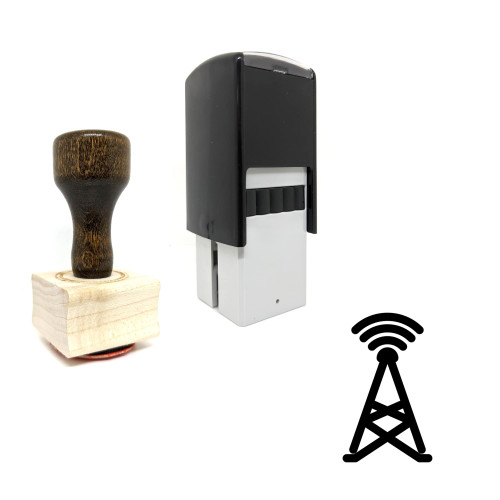 "Communication Tower" rubber stamp with 3 sample imprints of the image