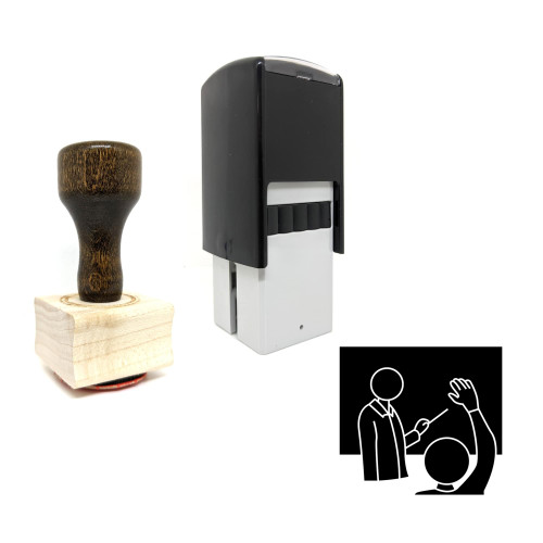 "Teacher" rubber stamp with 3 sample imprints of the image