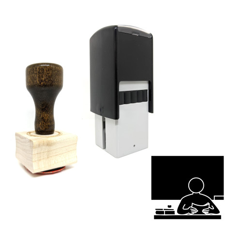 "Teacher" rubber stamp with 3 sample imprints of the image