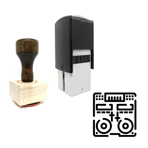 "DJ Controller" rubber stamp with 3 sample imprints of the image