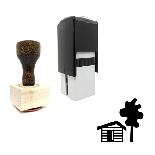 "Cabin" rubber stamp with 3 sample imprints of the image