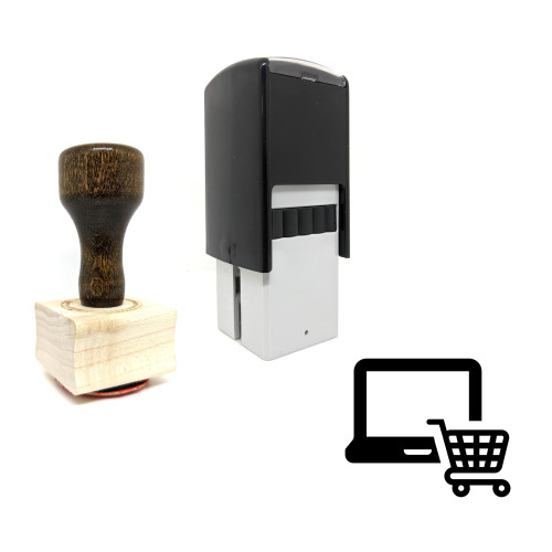 "Online Shop" rubber stamp with 3 sample imprints of the image