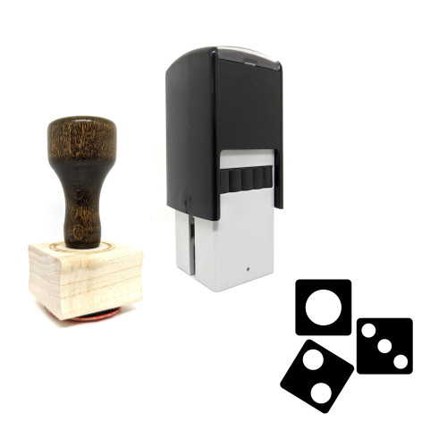 "Dice" rubber stamp with 3 sample imprints of the image