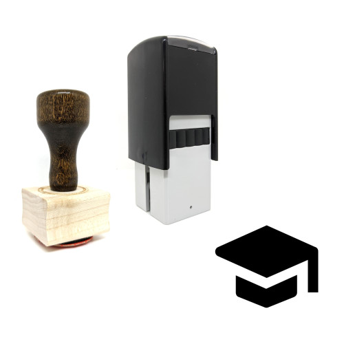 "Mortarboard" rubber stamp with 3 sample imprints of the image