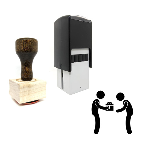 "Man Giving Gift" rubber stamp with 3 sample imprints of the image