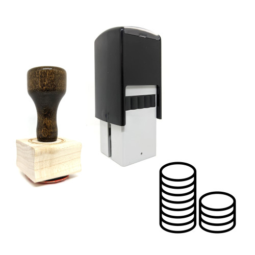 "Coin Stack" rubber stamp with 3 sample imprints of the image
