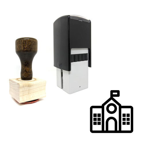 "School" rubber stamp with 3 sample imprints of the image