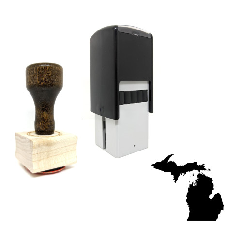 "Michigan" rubber stamp with 3 sample imprints of the image