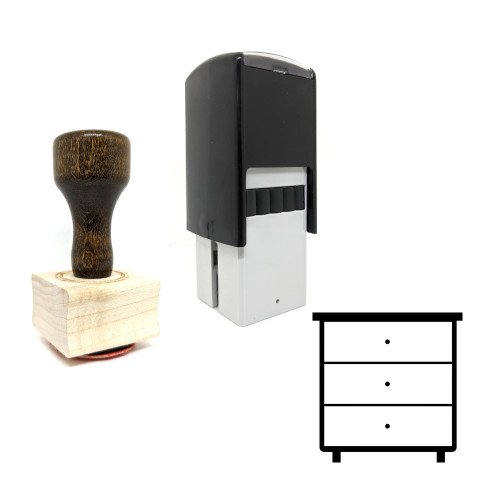 "Dresser" rubber stamp with 3 sample imprints of the image