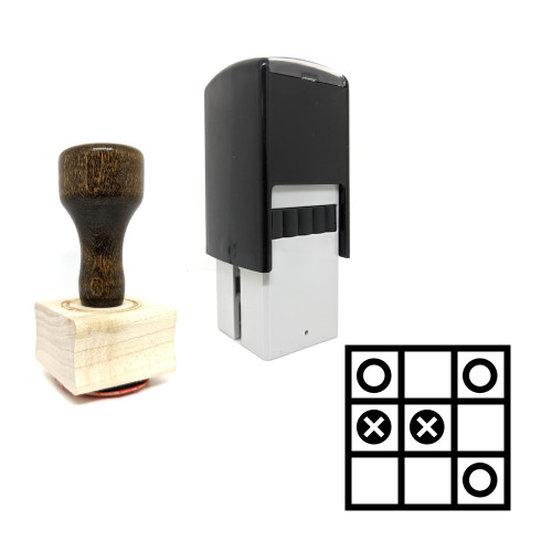 "Tic Tac Toe" rubber stamp with 3 sample imprints of the image